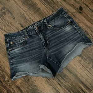 American Eagle Outfitters Dark Blue Denim Jean Shortie Super Stretch Shorts 10
